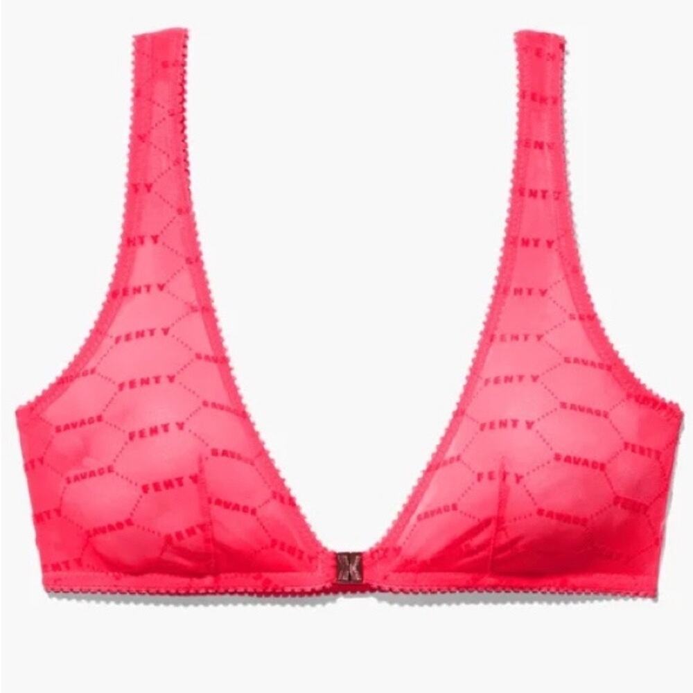 Savage x Fenty Hot Pink Flocked Logo Printed Bralette Sz M NWT